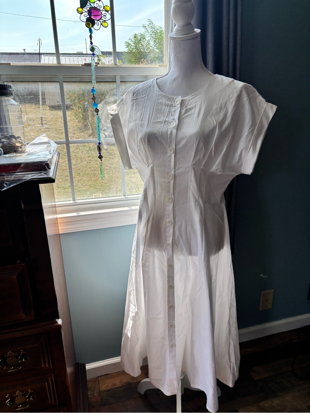 Calvin Klein White Button-Front Midi Dress